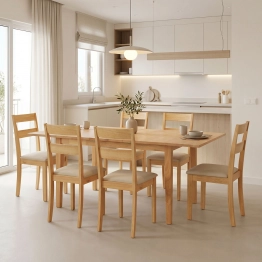 Τραπεζαρία Dallan Country pakoworld 7τεμ σε φυσική απόχρωση rubberwood 120-150x80x74εκ