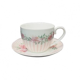 Σετ 2τμχ Φλυτζάνια Τσαγιού Πορσελάνης Λευκό-Ροζ 230ml ESTHETI 820-00004