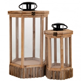 Φανάρι Σετ 2τμχ Ξύλινο Εξάγωνο Ανοιχτό Καφέ 33x28,5x56εκ.-22,5x19,5x40εκ. iliadis 89279