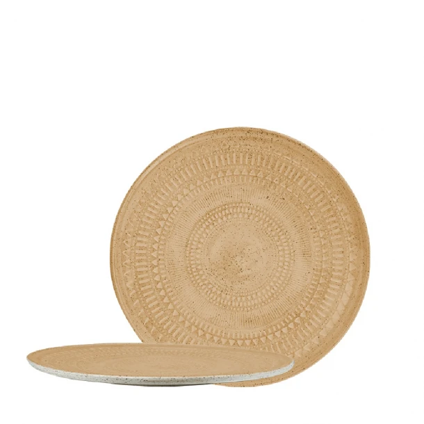 Πιάτο Φαγητού Ρηχό Stoneware Ανάγλυφο Aztec Brown ESPIEL 27εκ. ZAT105K6