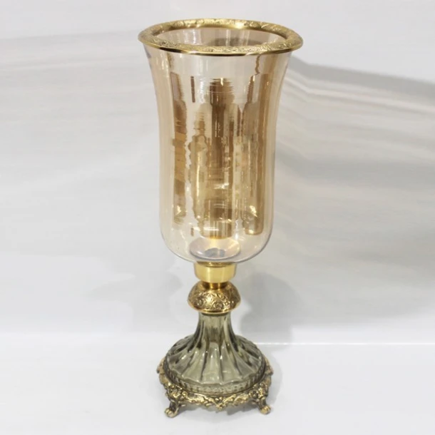 Βάζο Γυάλινο-Μεταλλικό Αντικέ Χρυσό-Μελί 17x38εκ. ESTHETI 819-00426