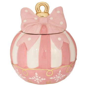 Χριστουγεννιάτικη Μπισκοτιέρα Κεραμική Μπάλα Λευκό-Ροζ 18,5x18,5x21,5εκ. iliadis 91115