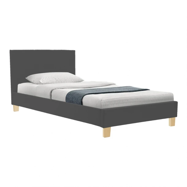 Κρεβάτι Nevil pakoworld ύφασμα ανθρακί με ξύλινο πόδι σε φυσική απόχρωση 100x200εκ