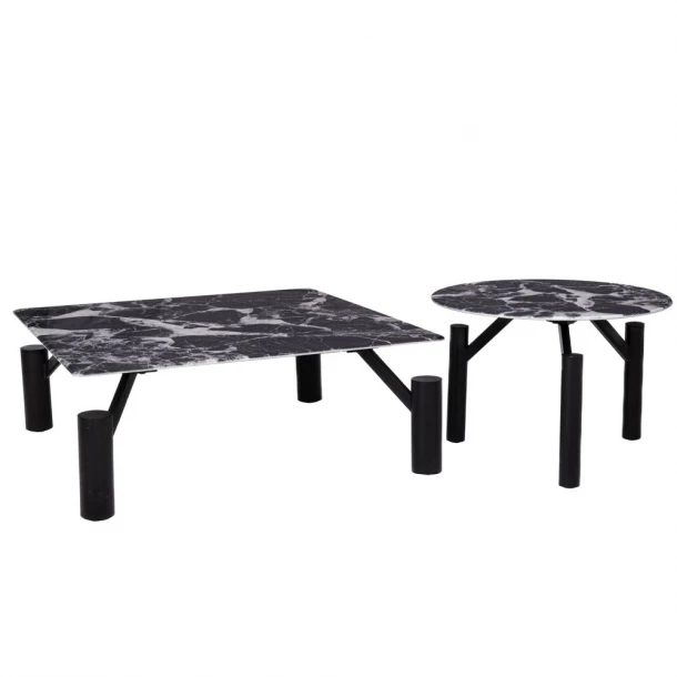 Σετ 2τμχ Τραπεζάκια Σαλονιού Μεταλλικά-Μαρμάρινα Μαύρα-Λευκά 90x90x35εκ./Φ60x35εκ. iliadis 91731