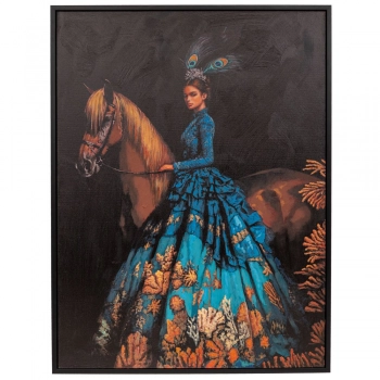 Πίνακας Χειροποίητος Με Γυναικεία Φιγούρα Και Άλογο Σε Μαύρη Κορνίζα 94x124εκ. iliadis 92510