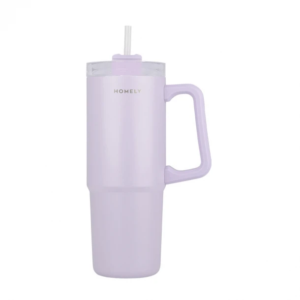 Θερμός Ανοξείδωτος Straw Tumbler 14x8,8x22,5εκ.-900ml Homely Lavender Fog Estia 01-34528