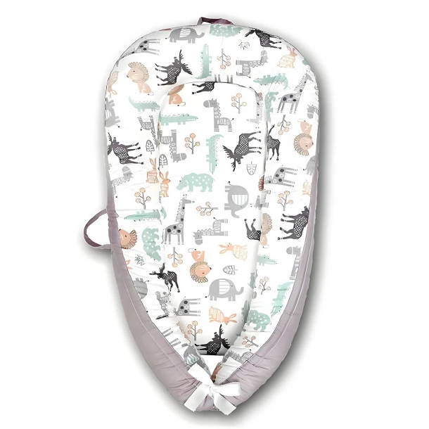 Φωλιά Ύπνου Βαμβακερή 85x55x15εκ. Elephants Εκρού-Γκρι Melinen 20005222