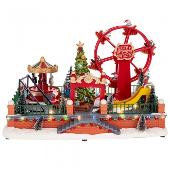 Χριστουγεννιάτικη Παράσταση Polyresin-Πλαστικό Με Φως-Μουσική & Κίνηση Λούνα Πάρκ 37x23x25εκ. iliadis 90753