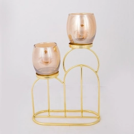 Κηροπήγιο 2 Θέσεων Μεταλλικό-Γυάλινο Χρυσό-Μελί 20x9x30,5εκ. ESTHETI 752-24023