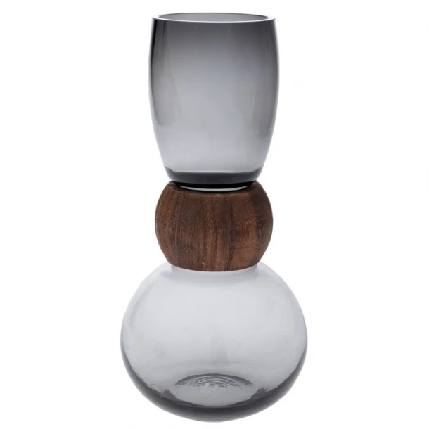 Βάζο Γυάλινο Γκρι Με Ξύλινη Λεπτομέρεια 16x33εκ. iliadis 91958