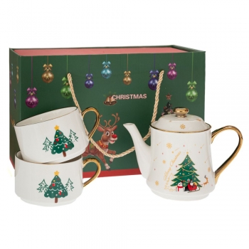 Χριστουγεννιάτικο Σετ 3τμχ Τσαγιέρα Με 2 Κουπες Κεραμικά iliadis 91614