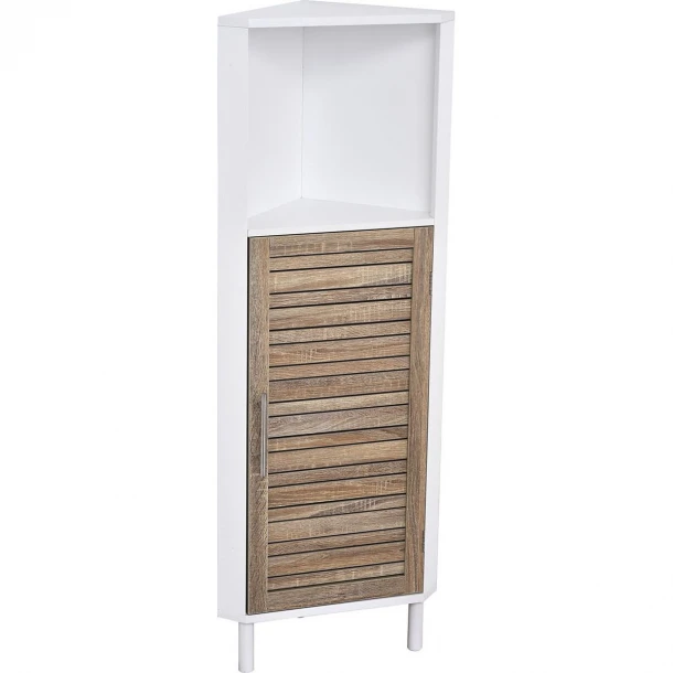 Έπιπλο Γωνιακό MDF-Βελανιδιά Με 1 Ράφι & 1 Ντουλάπι Με Ράφι Στο Εσωτερικό Καφέ-Λευκό 30x30x118εκ. MRShome 1169000
