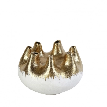 Βάζο 7 Θέσεων Κεραμικό Λευκό-Χρυσό 19,5x19,5x13εκ. ESPIEL VOS209