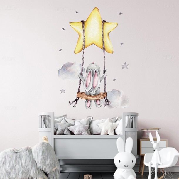 Αυτοκόλλητα Τοίχου Bunny On Swing 70x49εκ. Sipo SIP-WS63025