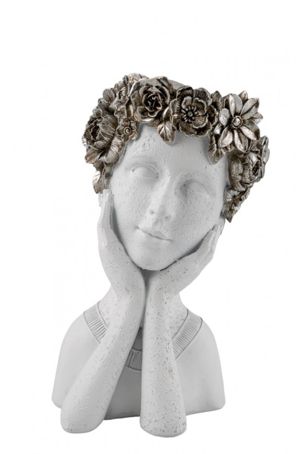 Βάζο Polyester Πρόσωπο Ασημί-Λευκό 14,7x17,5x26,5εκ. Zen Collection 23.9.48489