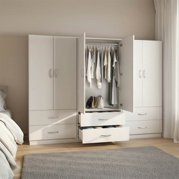 Ντουλάπα εξάφυλλη με συρτάρια Lego pakoworld λευκή 240x42x180εκ