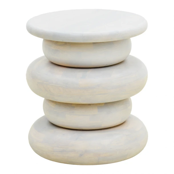 Βοηθητικό τραπέζι Circena pakoworld μασίφ μάνγκο ξύλο λευκό Φ40x45εκ