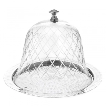 Πιατέλα Σερβιρίσματος Στρογγυλή Με Καπάκι Μεταλλική-Γυάλινη Ασημί 30x25εκ. iliadis 83065