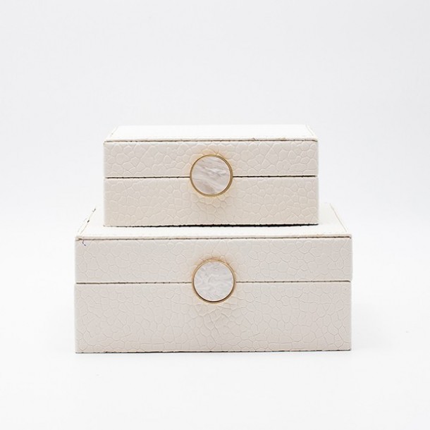 Διακοσμητικό Κουτί Σετ 2τμχ Ξύλινο-Pu Λευκό 20x16x8εκ.-16x11x6εκ. ESTHETI 819-00326
