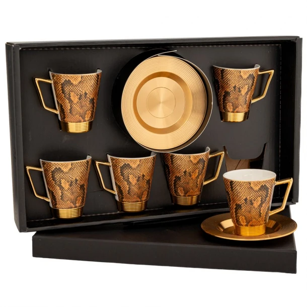 Σετ 6τμχ Φλυτζάνια Καφέ Κεραμικό-Μεταλλικό Με Μοτίβο Φιδίσιο Χρυσό 6x7εκ. iliadis 90082