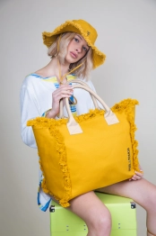 Τσάντα Ώμου Θαλάσσης Βαμβακερή 40x20x35εκ. Mustard-Ammos Feel & Touch