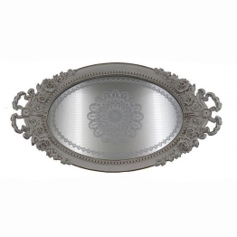 Δίσκος Polyresin Με Καθρέπτη Ασημί 44,2x24x4,2εκ. ESTHETI 752-16069