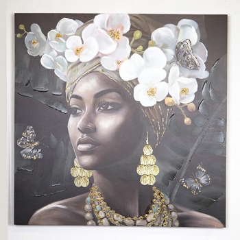 Πίνακας Καμβάς Γυναίκα Με Λουλόυδια Μαύρο-Λευκό-Γκρι 100x3x100εκ. ESTHETI 755-12046