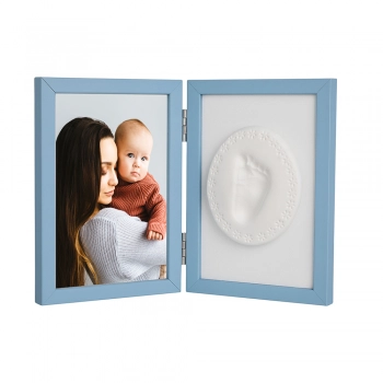 Κορζίνα Ξύλινη 2 Θέσεων Για Την Φωτογραφία & Το Αποτύπωμα Του Μωρού Σας Blue Tiny Memories TMH044