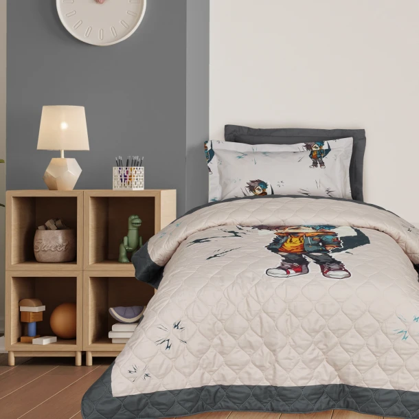 Κουβερλί Microfiber Μονό 160x220εκ. Kid Line 4939 Μπεζ-Γκρι Das Kids