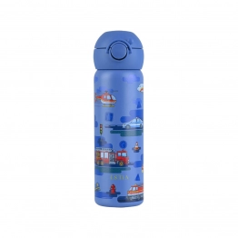 Θερμός Παιδικό Ανοξείδωτο Με Καλαμάκι City Heros 500ml-7,9x6,6x20,3εκ. Save The Aegean Estia 01-43704