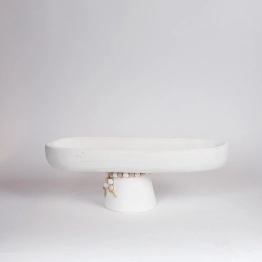 Διακοσμητική Πιατέλα Ξύλινη Λευκή 40x15x14εκ. ESTHETI 819-00688