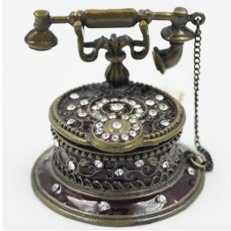 Διακοσμητικό Κουτάκι Μινιατούρα Τηλέφωνο Κόκκινο Με Σμάλτο & Στρας Royal Art 6,5x6x6εκ. BOS13882RD