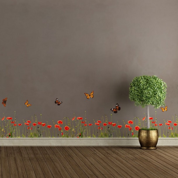 Αυτοκόλλητη Μπορντούρα Τοίχου Poppies & Butterflies 198x30εκ. ANGO 53002