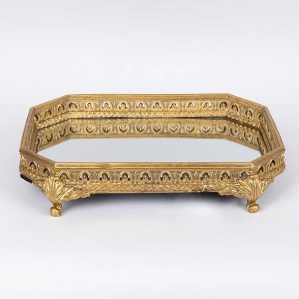 Διακοσμητικός Δίσκος Polyresin Με Καθρέπτη Χρυσό 40x28x7,7εκ. ESTHETI 752-16103