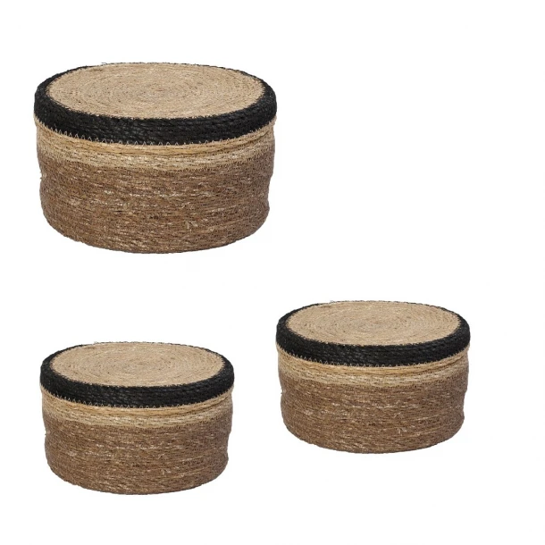Καλάθι Με Καπάκι Σετ 3τμχ Seagrass Μαύρο-Natural ESPIEL 25x14εκ.-20x12εκ.-15x10εκ. KAG411