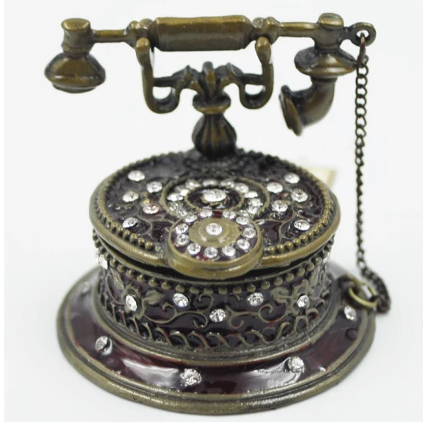 Διακοσμητικό Κουτάκι Μινιατούρα Τηλέφωνο Κόκκινο Με Σμάλτο & Στρας Royal Art 6,5x6x6εκ. BOS13882RD