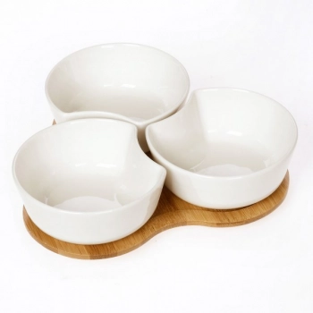 Ορντεβιέρα 3 Θέσεων Με Βάση Πορσελάνης-Bamboo Λευκή-Natural 23x21εκ. Cryspo Trio 65.000.141