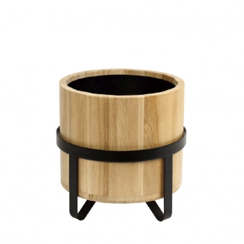 Σαμπανιέρα Με Βάση Ξύλινη-Μεταλλική Natural-Μαύρο 28x27,5εκ. ESPIEL AST860