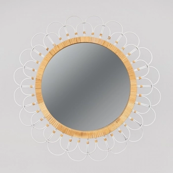 Καθρέπτης Τοίχου Μεταλλικός-Ξύλινος Natural-Λευκό 92x3,5x92εκ. ESTHETI 811-40010