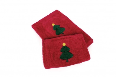 Χριστουγεννιάτικο Σετ Πετσέτες 2 τεμ Βαμβακερό Christmas Tree Κόκκινο DimCol