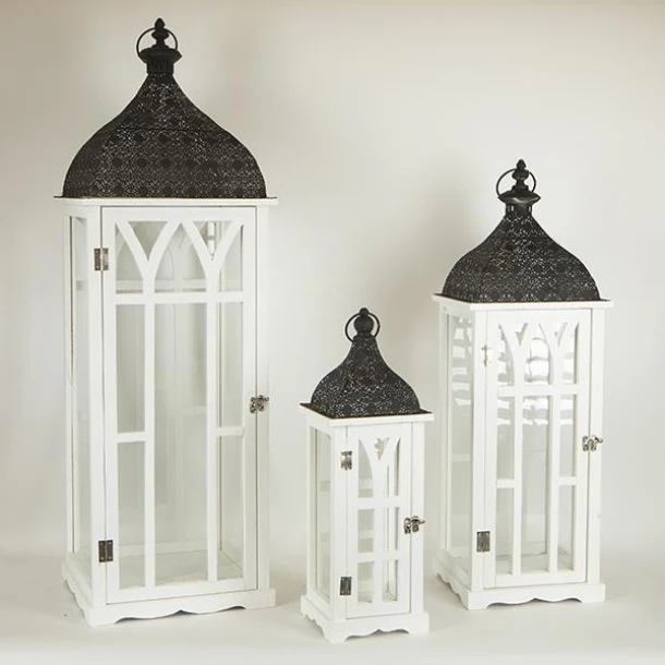 Φανάρι Σετ 3τμχ Ξύλινο-Μεταλλικό Λευκό-Μαύρο 31x31x97εκ.-24x24x72εκ.-17x17x49εκ. ESTHETI 752-10015