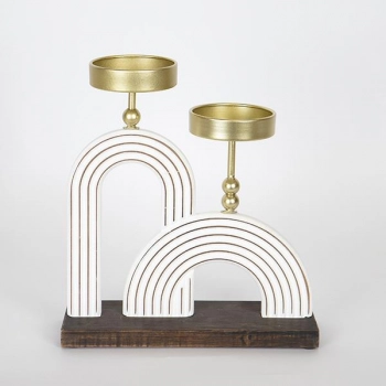 Κηροπήγιο 2 Θέσεων Ξύλινο-Μεταλλικό Λευκό-Χρυσό 23,5x8x26εκ. ESTHETI 752-23014