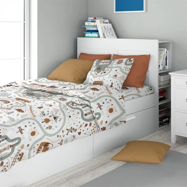 Σετ Σεντόνια 3τμχ Βαμβακερά Μονά 160x240εκ. Countryside 580 White-Mint Dimcol