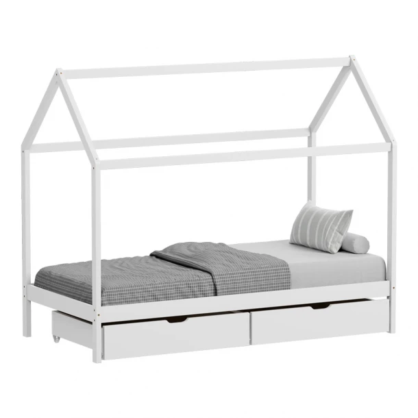 Παιδικό κρεβάτι Mellin τ.Montessori με 2 συρτάρια pakoworld ξύλο πεύκου σε λευκή απόχρωση 90x190εκ