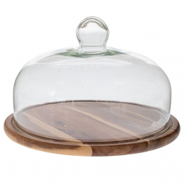 Δίσκος Σερβιρίσματος Ξύλινος Με Γυάλινο Καπάκι Natural-Διάφανο 29x21εκ. iliadis 91912