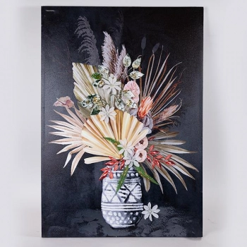 Πίνακας Καμβάς Βάζο Με Λουλούδια Multi-Μαύρος 70x3x100εκ. ESTHETI 755-12205