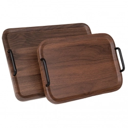 Δίσκος Σερβιρίσματος Σετ 2τμχ Ξύλινος Καφέ Με Μαύρα Χερούλια 40x30εκ.-35x25εκ. iliadis 91724