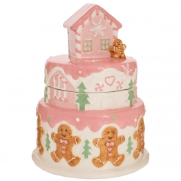 Χριστουγεννιάτικη Μπισκοτιέρα Κεραμική Σπίτι Gingerbread Καφέ-Ροζ 22x22x28εκ. iliadis 91114