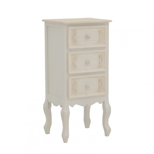 Κομοδίνο Pazlen Inart mdf σε λευκή αντικέ απόχρωση 40x34.5x82εκ