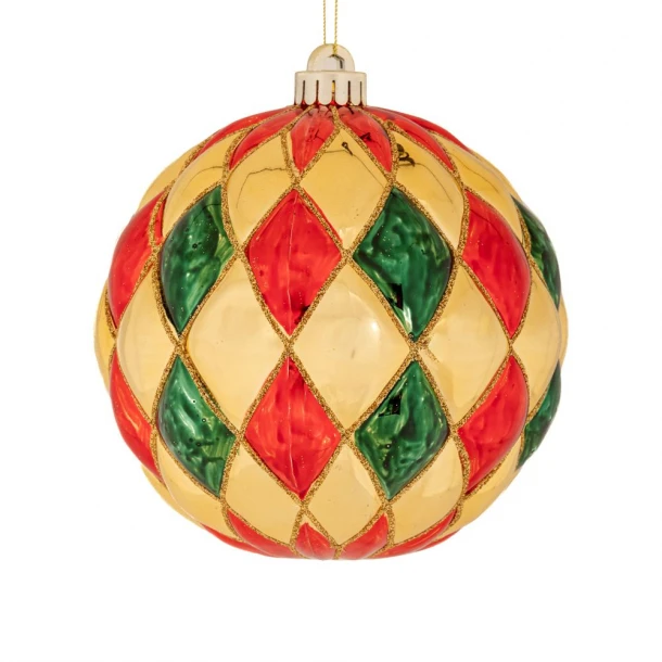 Χριστουγεννιάτικη Μπάλα Πλαστική Γυαλιστερή Με Σχέδια Κόκκινη-Πράσινη 10εκ. iliadis 90973
